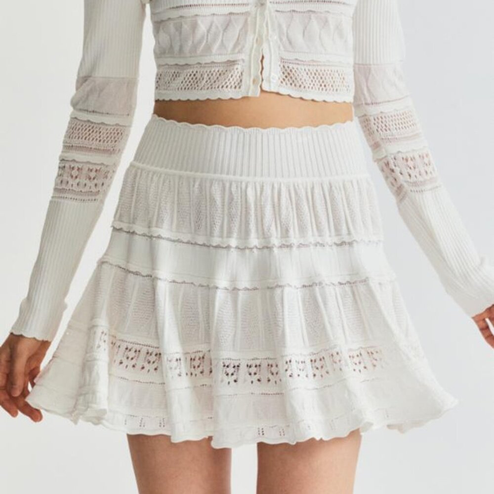 NWT LoveShackFancy Sandrea Skirt in White Rose | Women's Size Medium